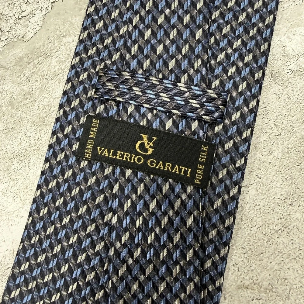 Valerio‎ Garati Silk Tie Mens One Size Blue Geometric 100% Silk Necktie
